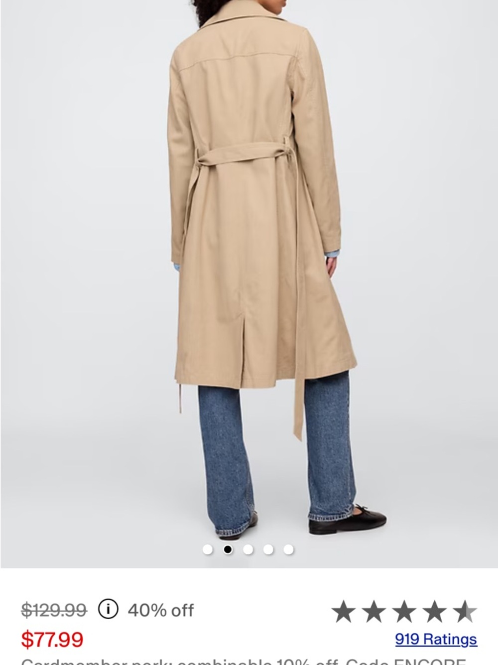 GAP Khaki Double-Breasted Trench Coat with Belt - Picture 3 of 16